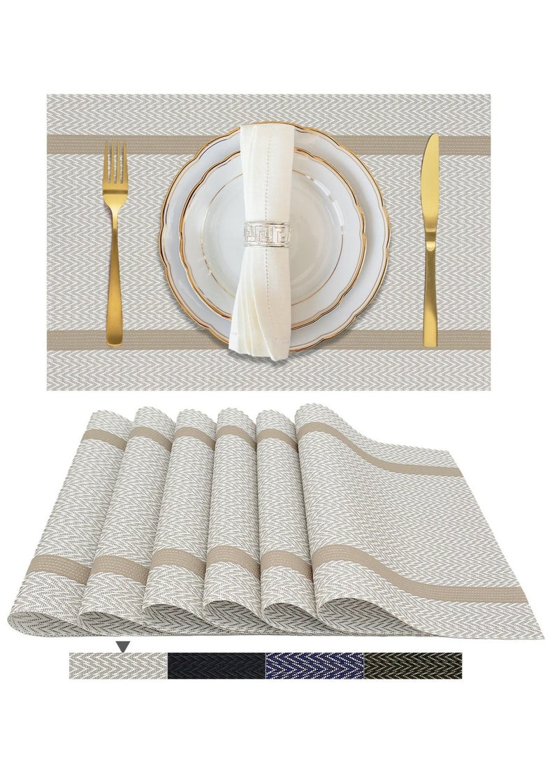 Arabest White Placemats Set of 6 - Washable Easy Clean Vinyl Placemats - Heat Resistant PVC Place Mats - Table Mats for Dining Table (White Gold Arrow Pattern) - Image 1